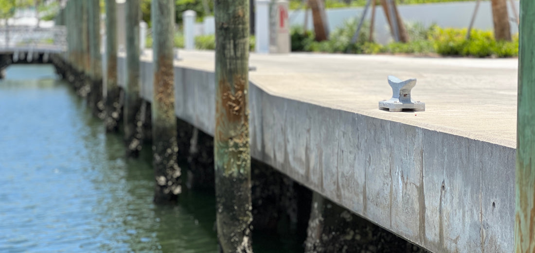 Concrete seawall at a waterfront property